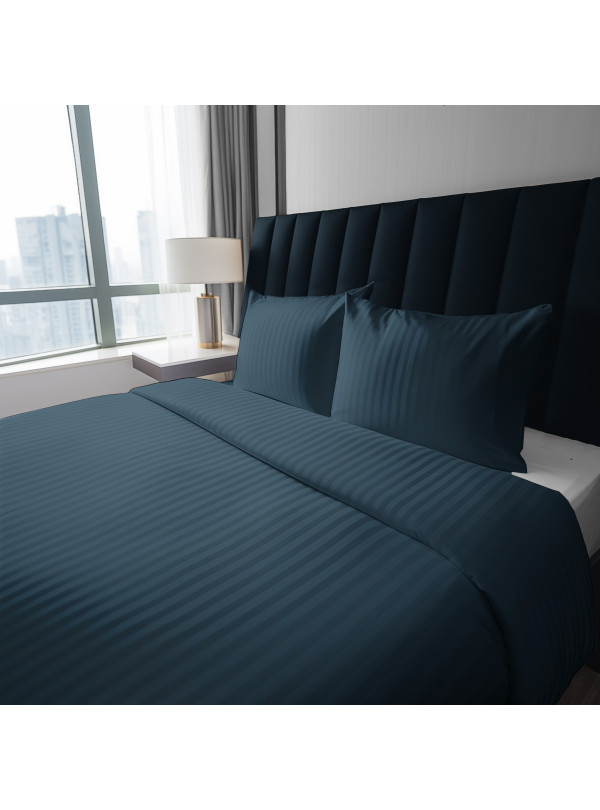 POŚCIEL 180x200 NIEBIESKA Z ADAMASZKU HOTELOWA PREMIUM