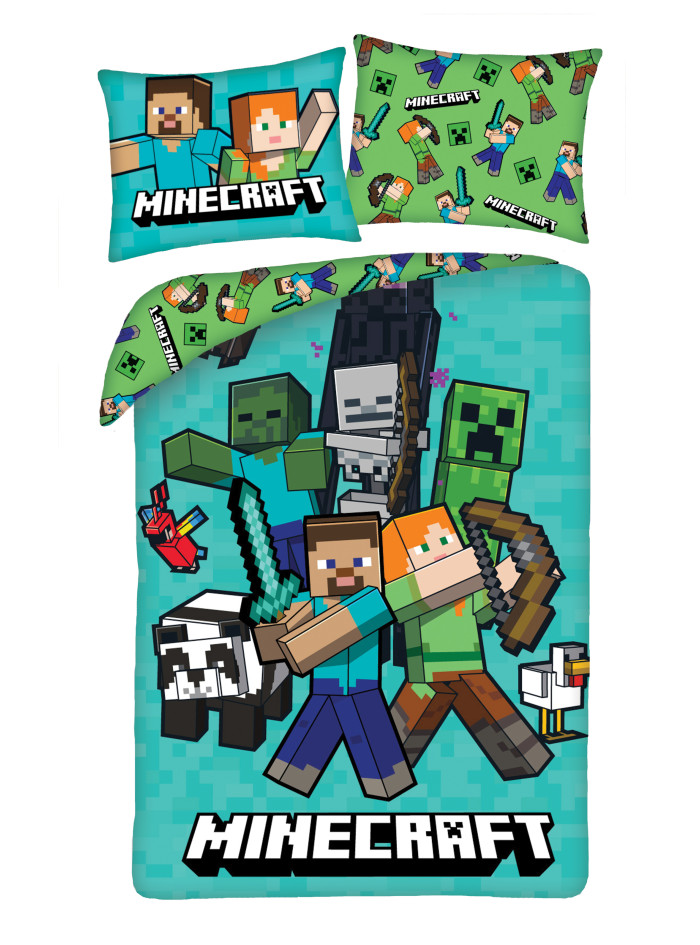 POŚCIEL 140x200 MINECRAFT ALEX STEVE NIEBIESKA MNC-744