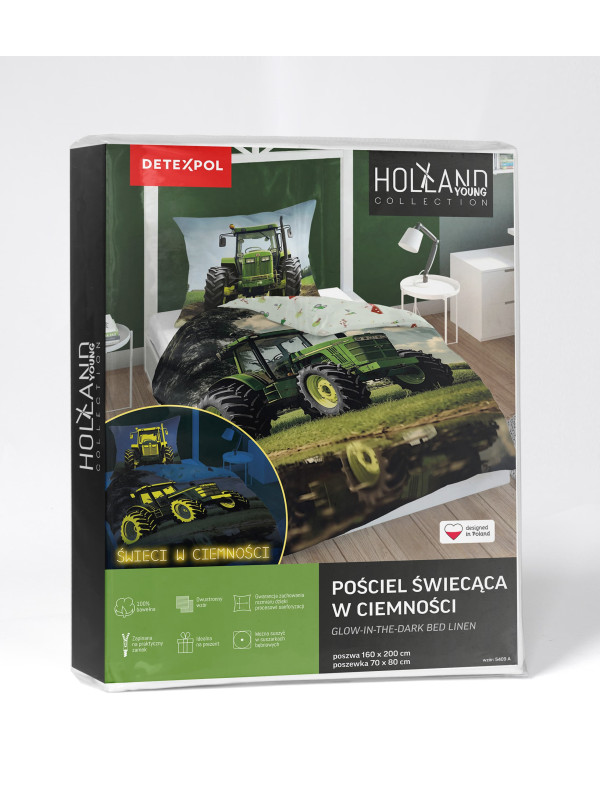 POŚCIEL 140x200 ŚWIECĄCA W CIEMNOŚCI ZIELONY TRAKTOR 5409_A