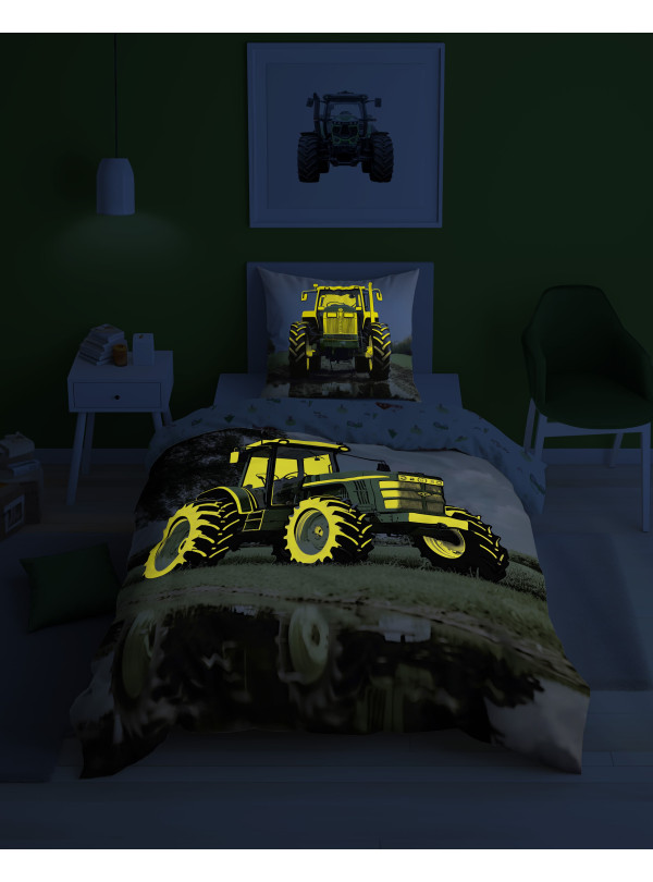 POŚCIEL 140x200 ŚWIECĄCA W CIEMNOŚCI ZIELONY TRAKTOR 5409_A