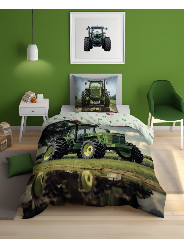 POŚCIEL 140x200 ŚWIECĄCA W CIEMNOŚCI ZIELONY TRAKTOR 5409_A