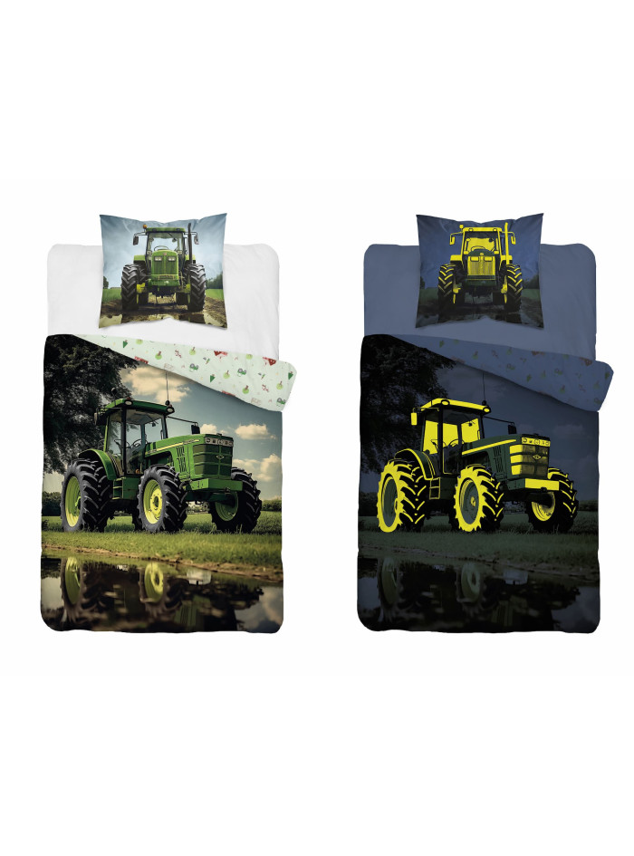 POŚCIEL 140x200 ŚWIECĄCA W CIEMNOŚCI ZIELONY TRAKTOR 5409_A
