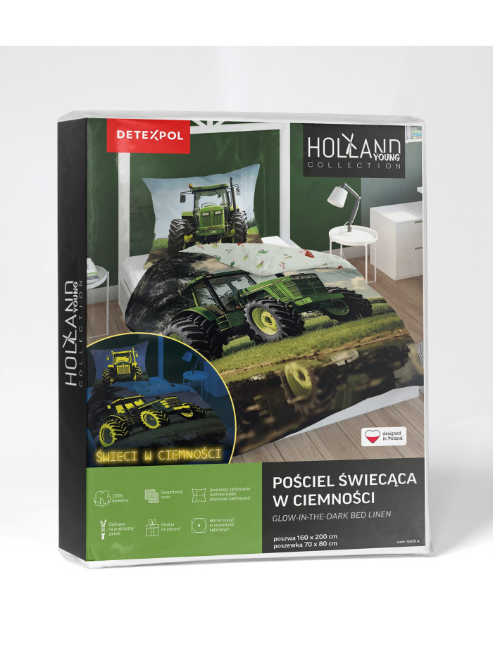 POŚCIEL 160x200 ŚWIECĄCA W CIEMNOŚCI ZIELONY TRAKTOR 5409_A