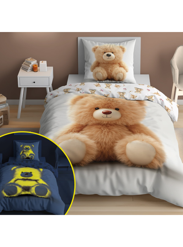 POŚCIEL 140x200 ŚWIECĄCA W CIEMNOŚCI MIŚ PLUSZAK 5416_A