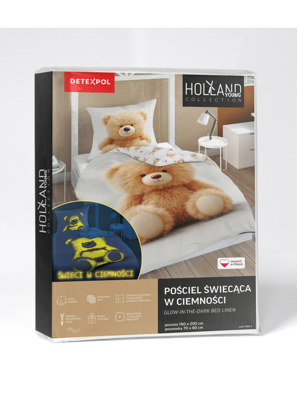 POŚCIEL 160x200 ŚWIECĄCA W CIEMNOŚCI MIŚ PLUSZAK 5416_A