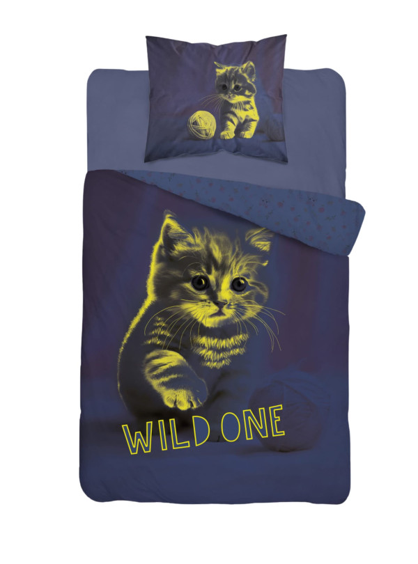 POŚCIEL 140x200 ŚWIECĄCA W CIEMNOŚCI Z KOTEM RÓŻOWA 5408_A