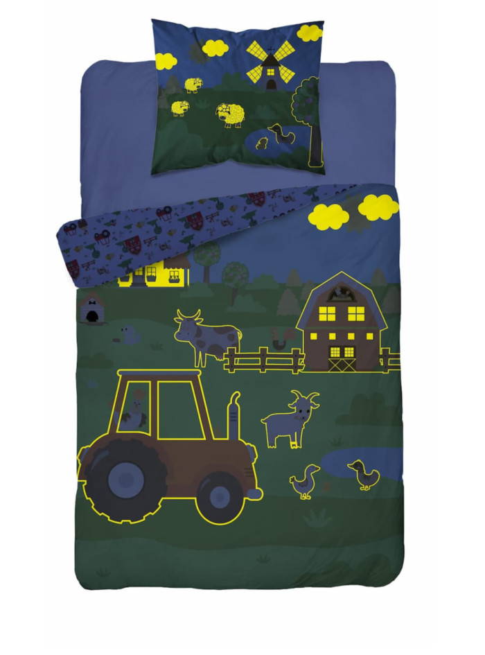 POŚCIEL 160x200 ŚWIECĄCA W CIEMNOŚCI FARMA TRAKTOR 5417_A