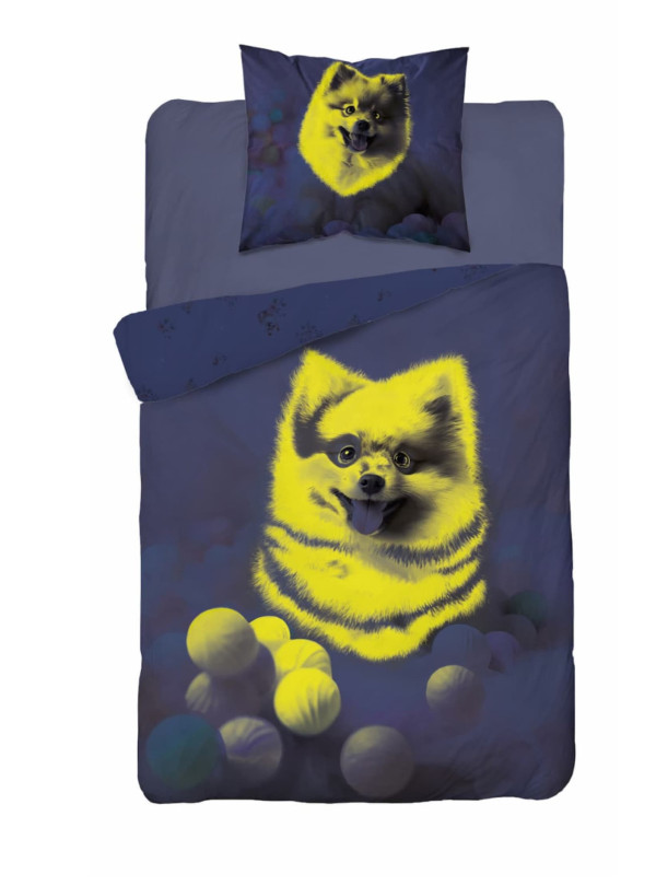 POŚCIEL 160x200 ŚWIECĄCA W CIEMNOŚCI PIES W PIŁECZKACH 5411_A