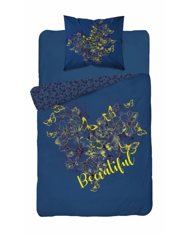 POŚCIEL 160x200 ŚWIECĄCA W CIEMNOŚCI SERCE Z KWIATÓW 5406_A