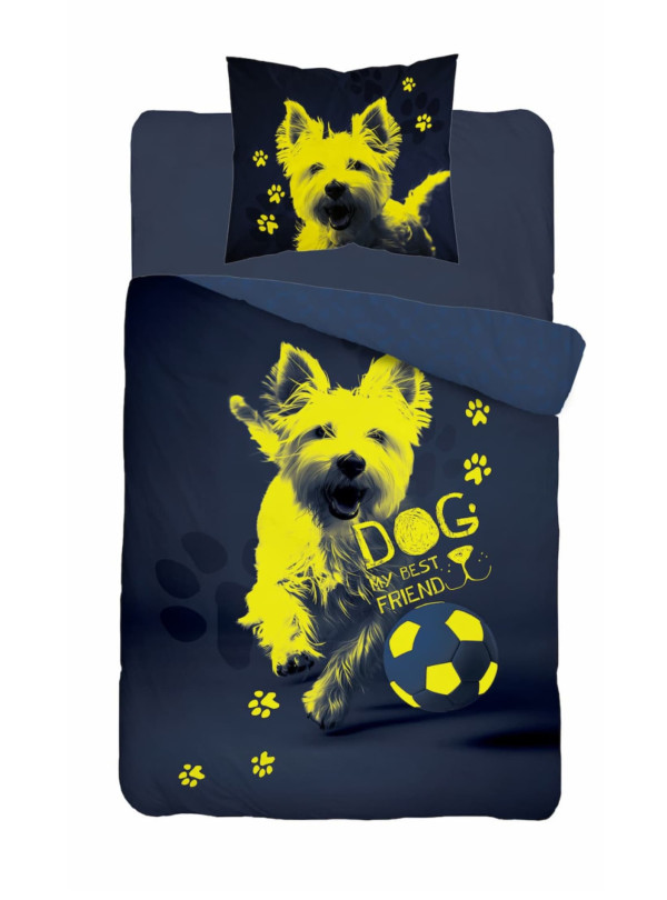 POŚCIEL 140x200 ŚWIECĄCA W CIEMNOŚCI PIES Z PIŁKĄ 5205_A