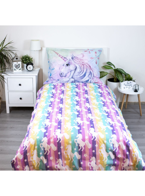 KOMPLET POŚCIELI 140x200 JEDNOROŻEC BAŚNIOWY KOŃ PASTELOWA