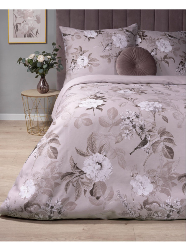 KOMPLET POŚCIELI 180x200 SATYNA BAWEŁNIANA KWIATY RÓŻOWA