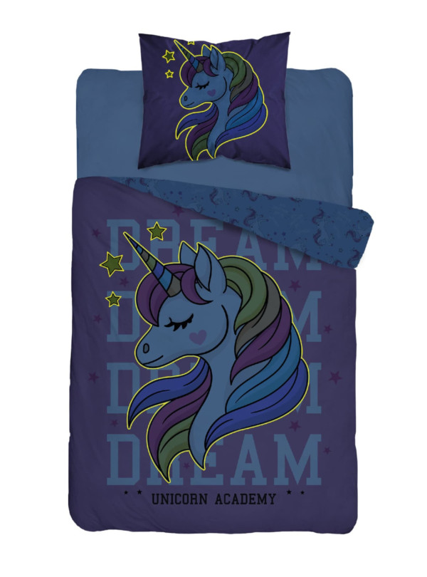 POŚCIEL 140x200 ŚWIECĄCA W CIEMNOŚCI JEDNOROŻEC RÓZÓWA 4235_A