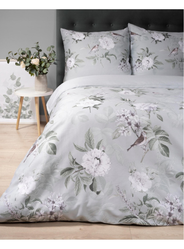 KOMPLET POŚCIELI 180x200 SATYNA BAWEŁNIANA KWIATY MIĘTOWA