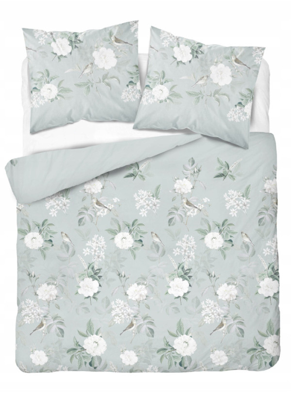 KOMPLET POŚCIELI 160x200 SATYNA BAWEŁNIANA KWIATY MIĘTOWA