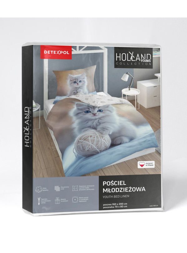 POŚCIEL BAWEŁNIANA 140x200 CM Z KOTEM 5573_A