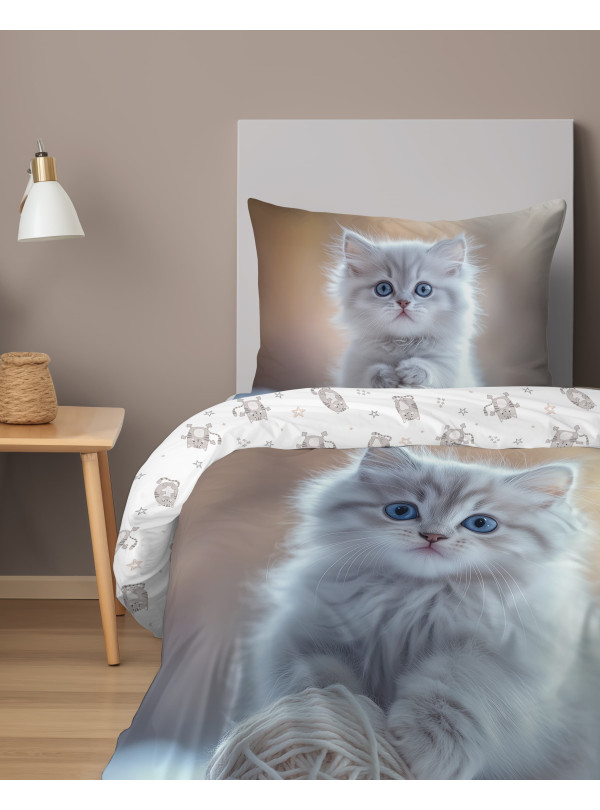 POŚCIEL BAWEŁNIANA 160x200 CM Z KOTEM 5573_A