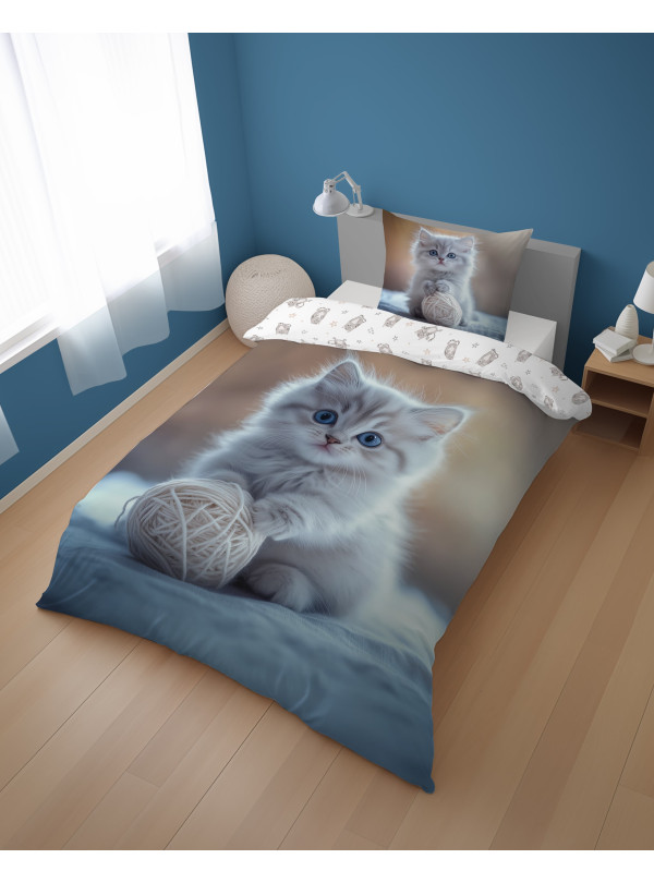 POŚCIEL BAWEŁNIANA 160x200 CM Z KOTEM 5573_A