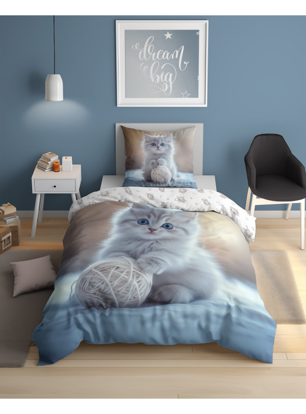 POŚCIEL BAWEŁNIANA 160x200 CM Z KOTEM 5573_A