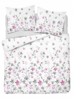 KOMPLET POŚCIELI 160x200 SATYNA BAWEŁNIANA KWIATY BIAŁA 2
