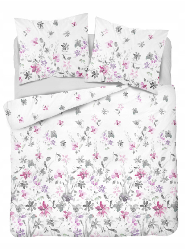 KOMPLET POŚCIELI 160x200 SATYNA BAWEŁNIANA KWIATY BIAŁA