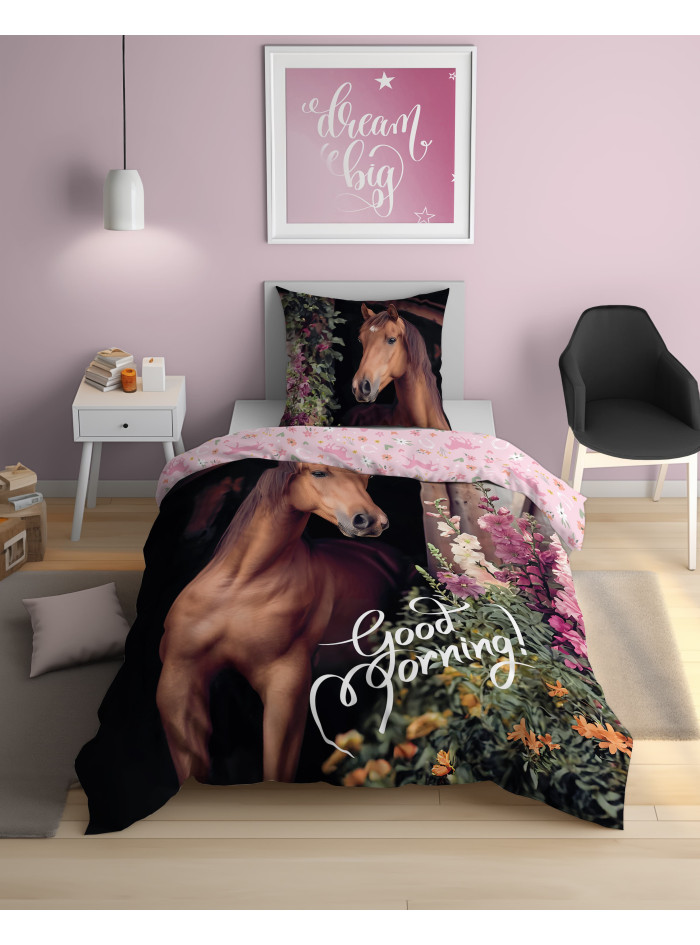 KOMPLET POŚCIELI 140x200 Z KONIEM 5580_A BAWEŁNIANA