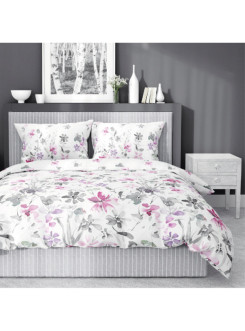 KOMPLET POŚCIELI 160x200 SATYNA BAWEŁNIANA KWIATY BIAŁA