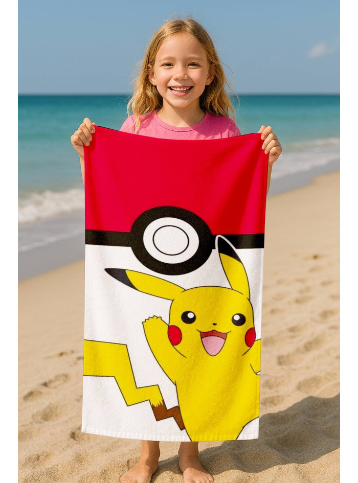 RĘCZNIK PLAŻOWY 70x140 POKEMON PIKACHU POKEBALL PK_31