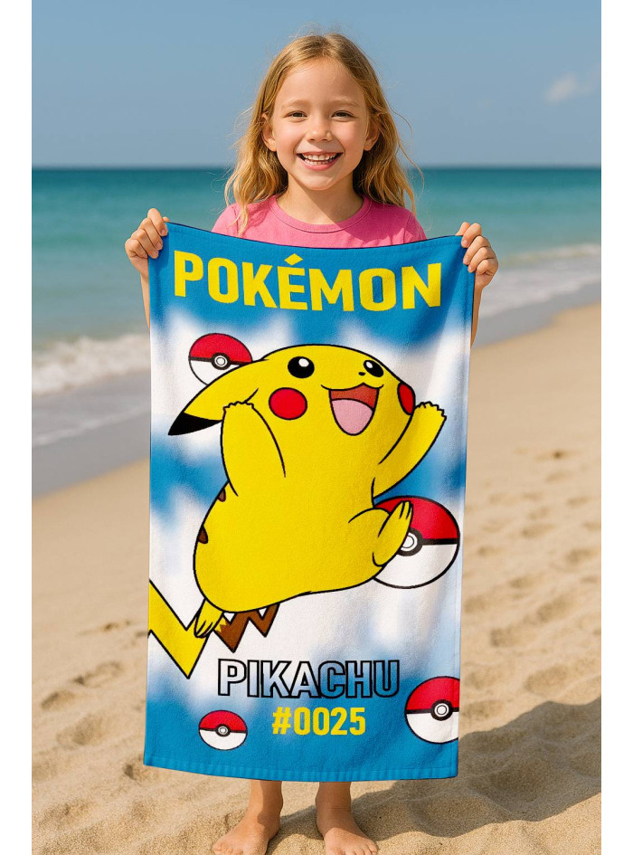 RĘCZNIK PLAŻOWY 70x140 POKEMON PIKACHU POKEBALL
