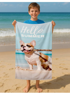 RĘCZNIK 70x140 KĄPIELOWY PLAŻOWY BAWEŁNIANY PIES HELLO SUMMER