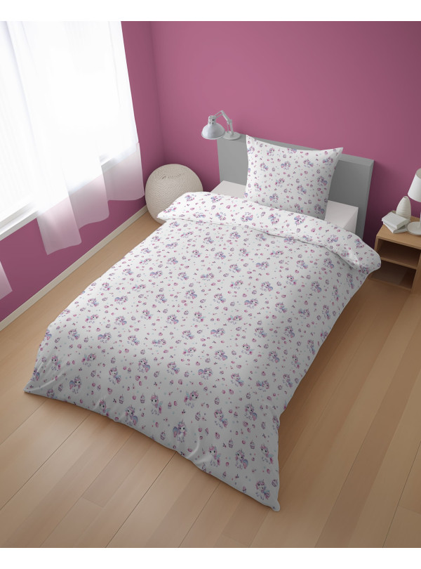 POŚCIEL MŁODZIEŻOWA 160x200 BIAŁA JEDNOROŻEC 5587_A