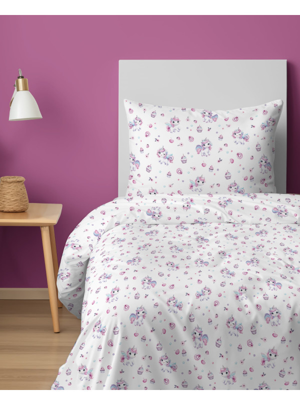 POŚCIEL MŁODZIEŻOWA 160x200 BIAŁA JEDNOROŻEC 5587_A