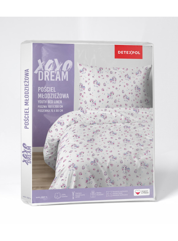 POŚCIEL MŁODZIEŻOWA 160x200 BIAŁA JEDNOROŻEC 5587_A