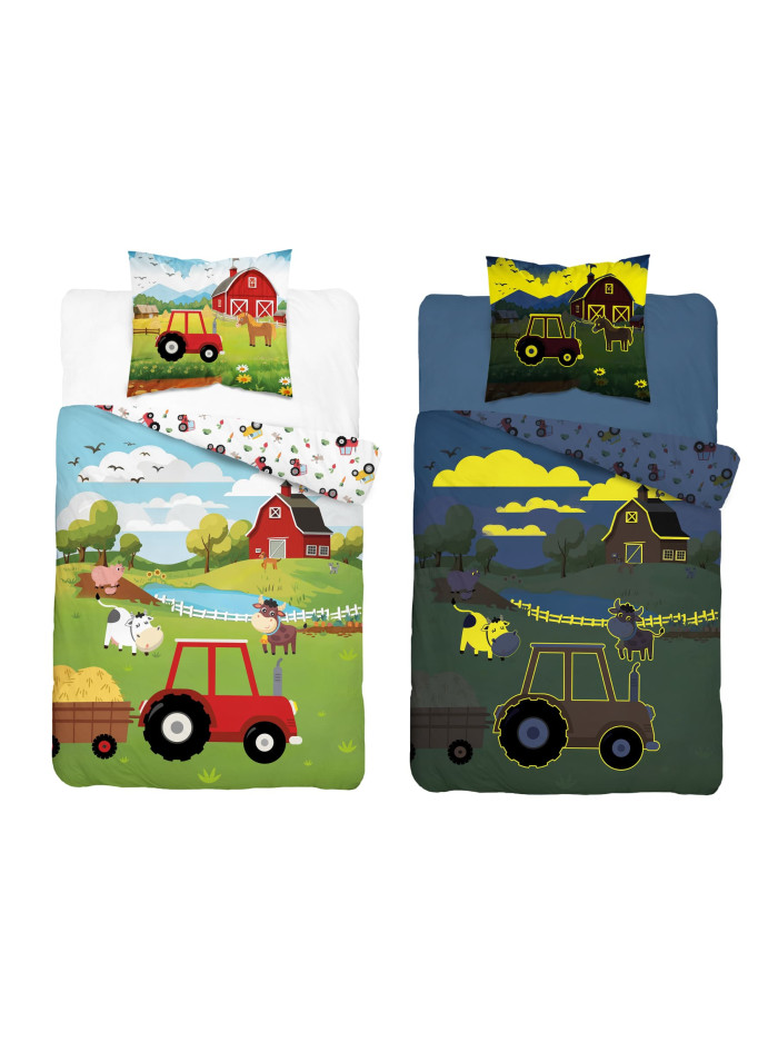 POŚCIEL 160x200 ŚWIECĄCA W CIEMNOŚCI FARMA TRAKTOR 5545_A