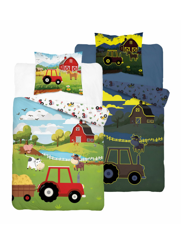POŚCIEL 160x200 ŚWIECĄCA W CIEMNOŚCI FARMA TRAKTOR 5545_A