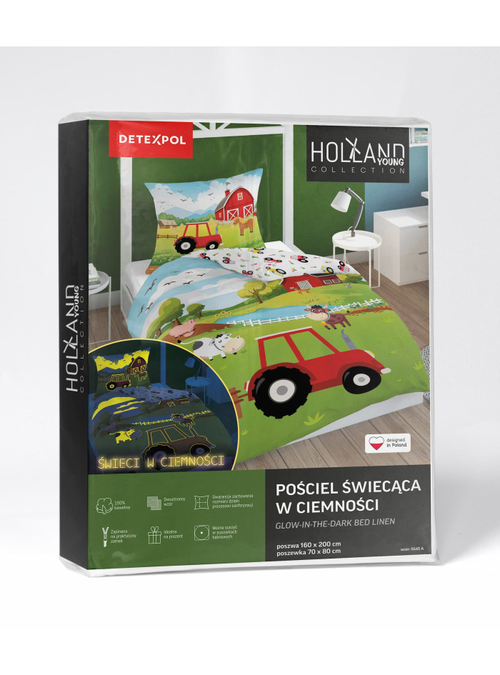 POŚCIEL 160x200 ŚWIECĄCA W CIEMNOŚCI FARMA TRAKTOR 5545_A
