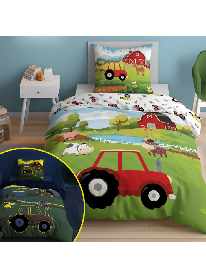 POŚCIEL 160x200 ŚWIECĄCA W CIEMNOŚCI FARMA TRAKTOR 5545_A