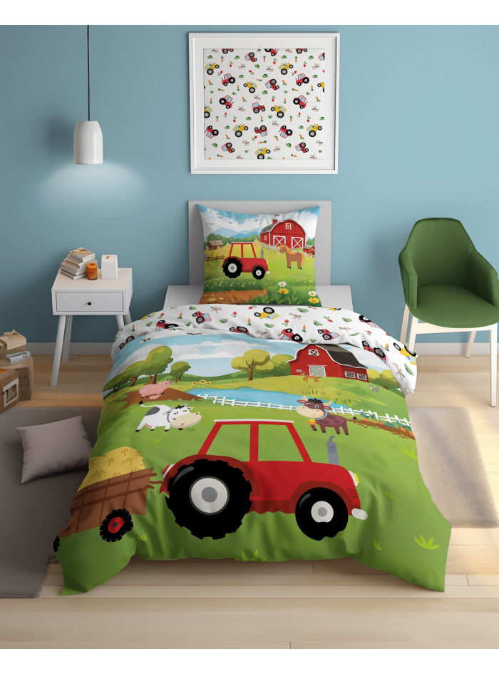 POŚCIEL 160x200 ŚWIECĄCA W CIEMNOŚCI FARMA TRAKTOR 5545_A