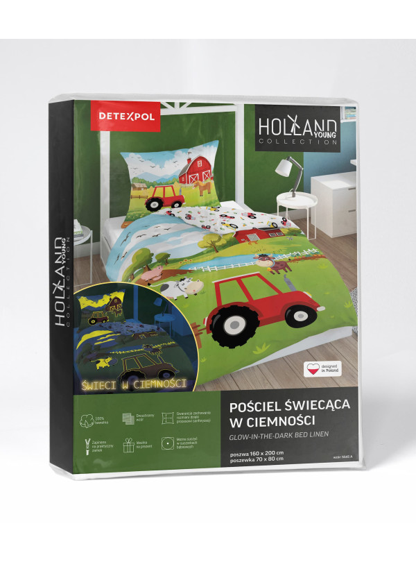 POŚCIEL 140x200 ŚWIECĄCA W CIEMNOŚCI FARMA TRAKTOR 5545_A