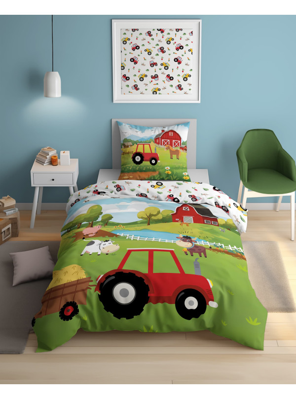 POŚCIEL 140x200 ŚWIECĄCA W CIEMNOŚCI FARMA TRAKTOR 5545_A