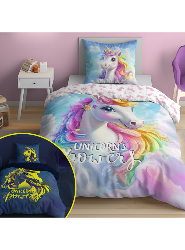 POŚCIEL 140x200 ŚWIECĄCA W CIEMNOŚCI JEDNOROŻEC 5547_A