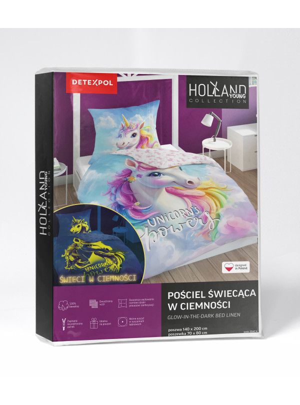 POŚCIEL 160x200 ŚWIECĄCA W CIEMNOŚCI JEDNOROŻEC 5547_A