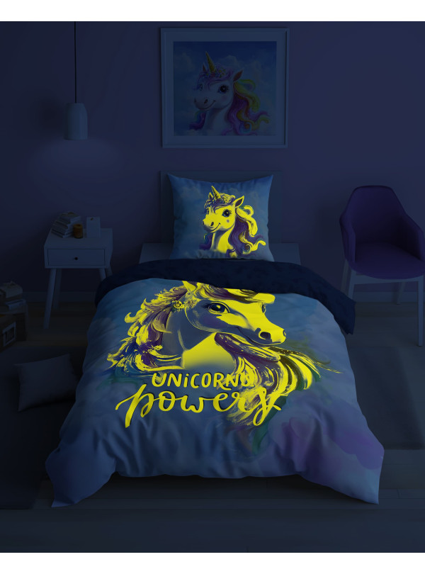 POŚCIEL 160x200 ŚWIECĄCA W CIEMNOŚCI JEDNOROŻEC 5547_A