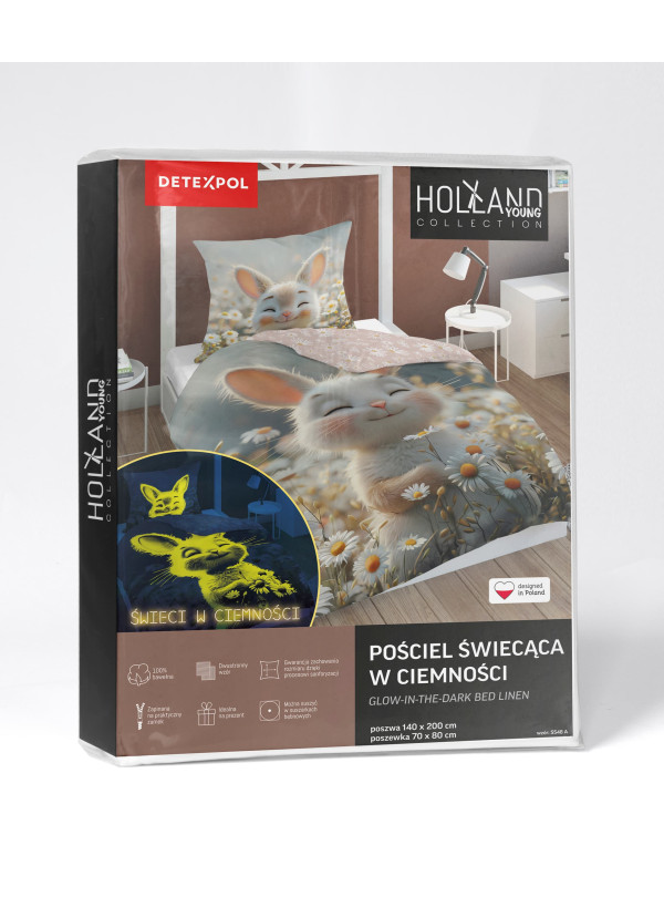 POŚCIEL 140x200 ŚWIECĄCA W CIEMNOŚCI KRÓLIK 5548_A