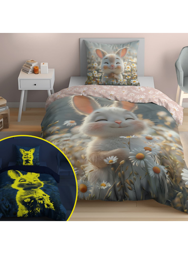 POŚCIEL 140x200 ŚWIECĄCA W CIEMNOŚCI KRÓLIK 5548_A