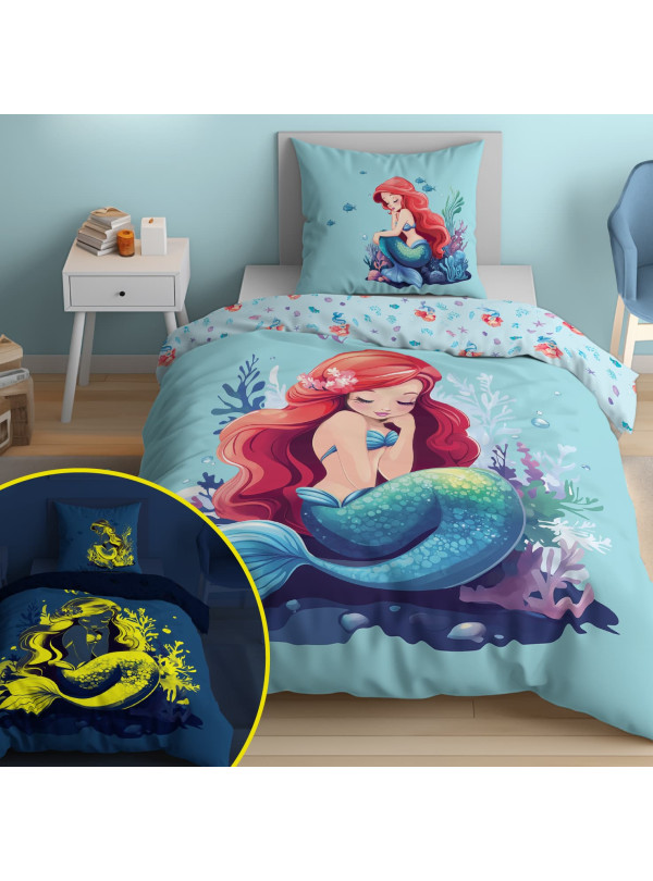 POŚCIEL 140x200 ŚWIECĄCA W CIEMNOŚCI SYRENKA 5549_A