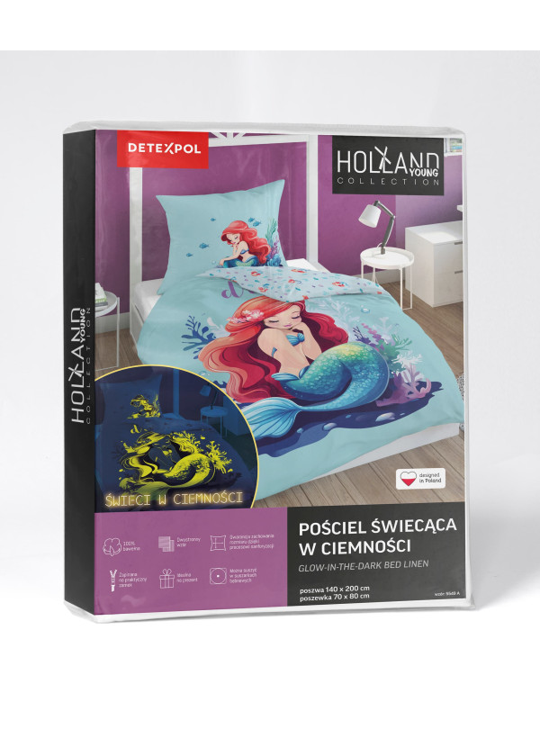 POŚCIEL 160x200 ŚWIECĄCA W CIEMNOŚCI SYRENKA 5549_A