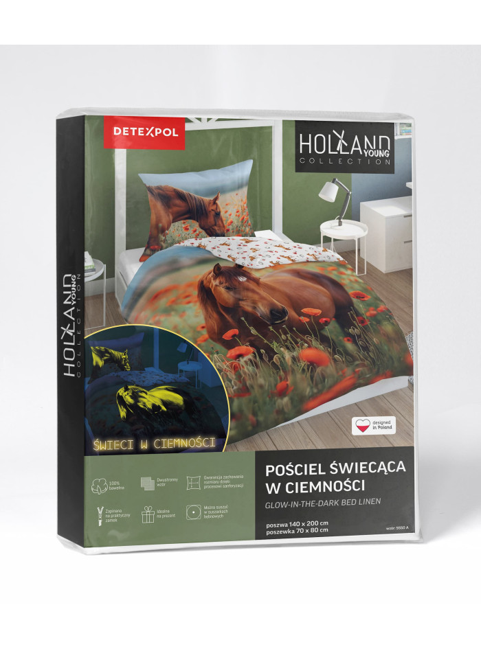 POŚCIEL 140x200 ŚWIECĄCA W CIEMNOŚCI KOŃ KONIE 5550_A