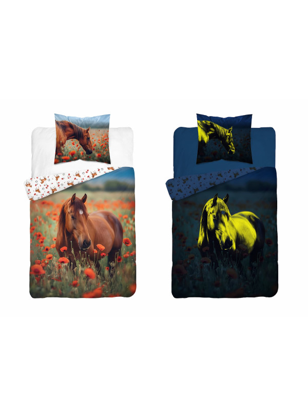 POŚCIEL 160x200 ŚWIECĄCA W CIEMNOŚCI KOŃ KONIE 5550_A