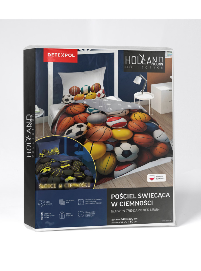 POŚCIEL 140x200 ŚWIECĄCA W CIEMNOŚCI SPORT PIŁKI 5552_A